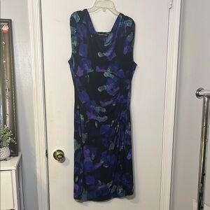 Colleen Lopez Blue and Black Sheath Midi Dress Sleeveless Scoop Neck